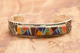New Design by Calvin Begay Genuine Spiny Oyster Shell Sterling Silver Bracelet